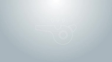 Mavi çizgi Whistle simgesi gri arkaplanda izole edildi. Hakem sembolü. Spor ve spor burcu. 4K Video hareketli grafik canlandırması