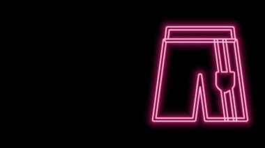 Parlak neon çizgi Short veya pantolon simgesi siyah arkaplanda izole. 4K Video hareketli grafik canlandırması