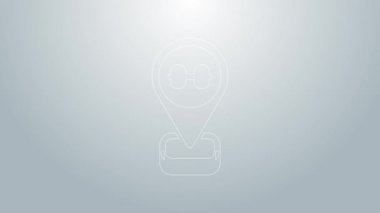 Mavi çizgi konum spor salonu ikonu gri arka planda izole edildi. 4K Video hareketli grafik canlandırması