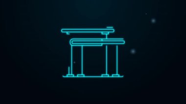 Parlayan neon hattı jimnastik ekipmanı düzensiz bar simgesi siyah arkaplanda izole edildi. 4K Video hareketli grafik canlandırması