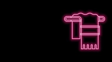 Askı simgesinde parlayan neon çizgisi havlusu siyah arkaplanda izole edildi. Banyo havlusu ikonu. 4K Video hareketli grafik canlandırması