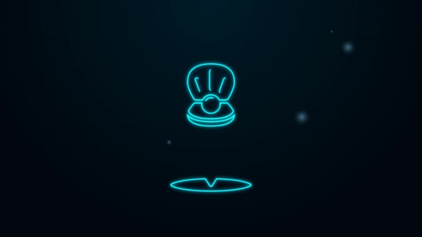 Leuchtende Neon-Linie Jakobsmuschel Muschel Symbol isoliert auf schwarzem Hintergrund. Muschelschild. 4K Video Motion Grafik Animation — Stockvideo