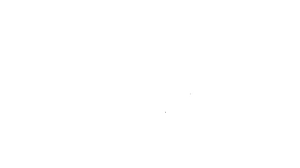 Línea negra Aleta de tiburón en el icono de la onda oceánica aislada sobre fondo blanco. Animación gráfica de vídeo 4K — Vídeo de stock