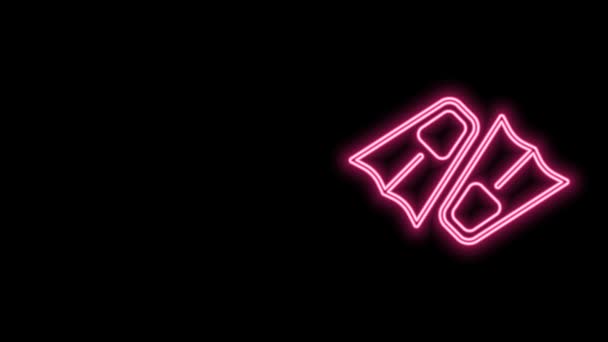 Leuchtende Neon-Linie Gummiflossen zum Schwimmen Ikone isoliert auf schwarzem Hintergrund. Tauchausrüstung. Extremsport. Tauchausrüstung. 4K Video Motion Grafik Animation — Stockvideo