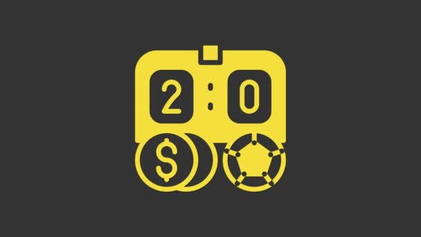 Yellow Soccer ποδόσφαιρο στοίχημα εικονίδιο χρήματα απομονώνονται σε γκρι φόντο. Ποδόσφαιρο στοιχηματίζω. Ποδόσφαιρο στοίχημα σε απευθείας σύνδεση κάνουν χρήματα. 4K Γραφική κίνηση κίνησης βίντεο — Αρχείο Βίντεο