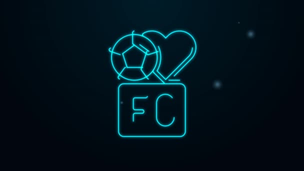 Glödande neon line fan club fotboll ikon isolerad på svart bakgrund. 4K Video motion grafisk animation — Stockvideo