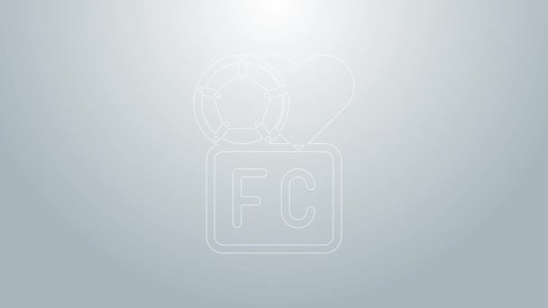 Kék vonal Fan klub labdarúgó ikon elszigetelt szürke alapon. 4K Videó mozgás grafikus animáció — Stock videók