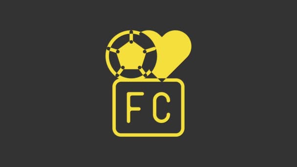 Ícone de futebol do clube de fãs amarelo isolado em fundo cinza. Animação gráfica em movimento de vídeo 4K — Vídeo de Stock