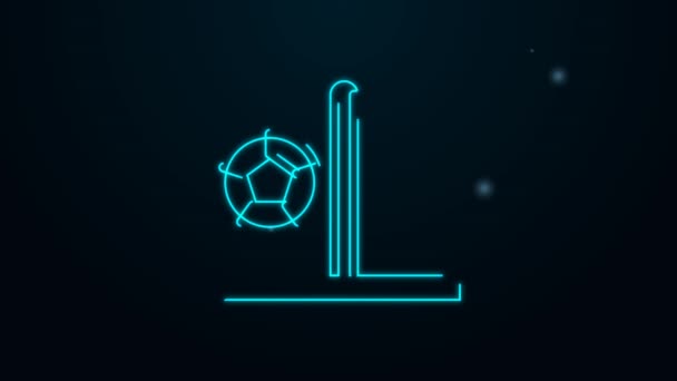 Linea al neon incandescente Obiettivo di calcio con icona a sfera isolata su sfondo nero. Animazione grafica 4K Video motion — Video Stock