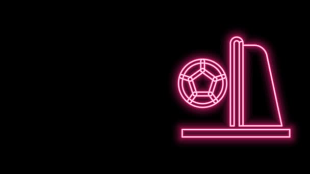 Leuchtende Neon-Linie Fußballtor mit Ball-Symbol isoliert auf schwarzem Hintergrund. 4K Video Motion Grafik Animation — Stockvideo