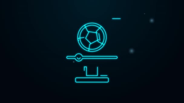 Glödande neon line Fotboll fotbollsmatch på TV-ikonen isolerad på svart bakgrund. Fotboll online koncept. 4K Video motion grafisk animation — Stockvideo
