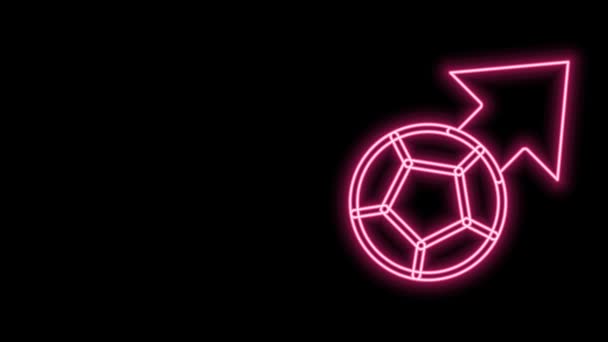 Linha de néon brilhante Ícone de bola de futebol de futebol isolado no fundo preto. Equipamento desportivo. Animação gráfica em movimento de vídeo 4K — Vídeo de Stock