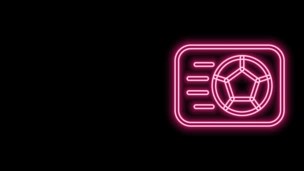 Ragyogó neon vonal Focilabda ikon elszigetelt fekete háttérrel. Sportfelszerelés. 4K Videó mozgás grafikus animáció — Stock videók