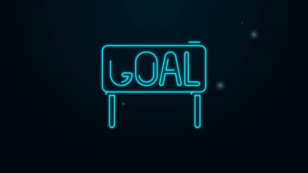 Linha de néon brilhante Ícone de futebol do objetivo isolado no fundo preto. Animação gráfica em movimento de vídeo 4K — Vídeo de Stock