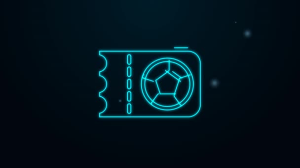 Glowing neon line Football or soccer ticket icon isolated on black background. 4K Video motion graphic animation — Stock Video