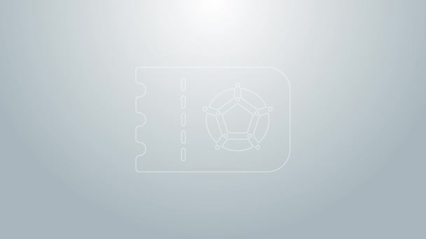 Modrá čára Fotbal nebo fotbalový lístek ikona izolované na šedém pozadí. Grafická animace pohybu videa 4K — Stock video