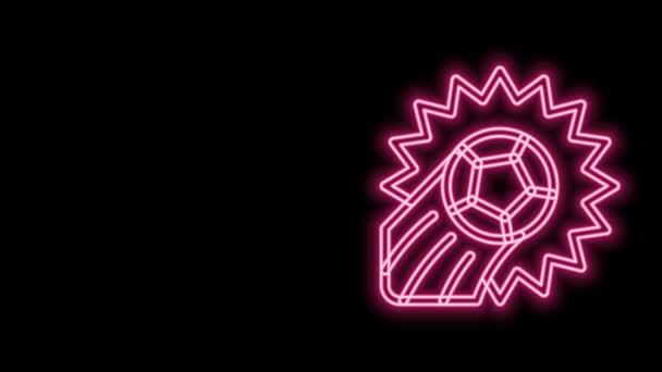 Leuchtende Neon-Linie Fußball-Ball-Symbol isoliert auf schwarzem Hintergrund. Sportgeräte. 4K Video Motion Grafik Animation — Stockvideo
