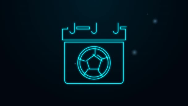 Glowing neon line Football or soccer calendar icon isolated on black background. Match of the day. Date football or soccer match. 4K Video motion graphic animation — Stock Video