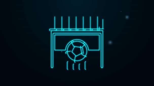 Glowing neon line Football goal with ball icon isolated on black background. 4K Video motion graphic animation — Stock Video