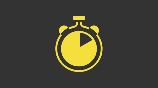 Yellow Stopwatch icon isolated on grey background. Time timer sign. Chronometer sign. 4K Video motion graphic animation — Stock Video