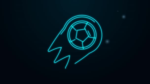 Brillante línea de neón icono de la pelota de fútbol de fútbol aislado sobre fondo negro. Equipamiento deportivo. Animación gráfica de vídeo 4K — Vídeos de Stock