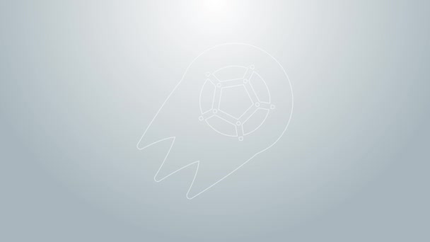 Línea azul Icono de pelota de fútbol americano aislado sobre fondo gris. Equipamiento deportivo. Animación gráfica de vídeo 4K — Vídeo de stock