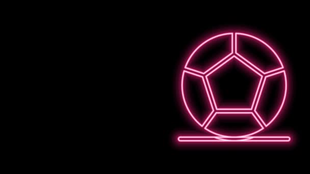 Zářící neonové linie Fotbalový míč ikona izolované na černém pozadí. Sportovní vybavení. Grafická animace pohybu videa 4K — Stock video