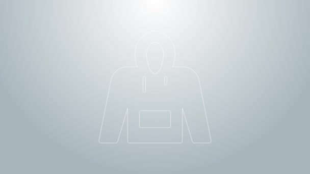 Blaue Linie Hoodie-Symbol isoliert auf grauem Hintergrund. Kapuzen-Sweatshirt. 4K Video Motion Grafik Animation — Stockvideo