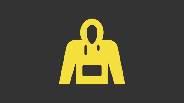 Κίτρινη εικόνα Hoodie απομονωμένη σε γκρι φόντο. Φούτερ με κουκούλα. 4K Γραφική κίνηση κίνησης βίντεο — Αρχείο Βίντεο