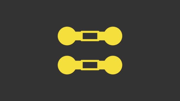 Yellow Dumbbell icon isolated on grey background. Muscle lifting, fitness barbell, sports equipment. 4K Video motion graphic animation — Stock Video