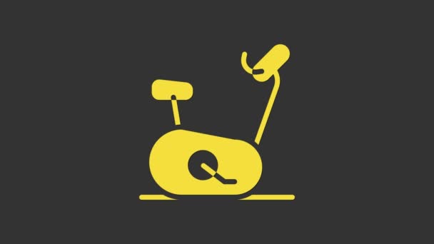 Κίτρινη στατική εικόνα ποδηλάτου απομονωμένη σε γκρι φόντο. Γυμναστική μηχανή. 4K Γραφική κίνηση κίνησης βίντεο — Αρχείο Βίντεο