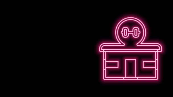 Gloeiende neon lijn Gym gebouw pictogram geïsoleerd op zwarte achtergrond. Sport club. 4K Video motion grafische animatie — Stockvideo