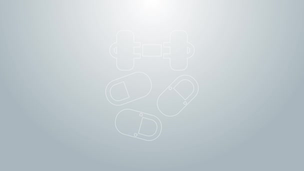 Синяя линия Спортивный допинг, анаболические препараты с иконкой гантели, выделенной на сером фоне. Таблетки анаболических стероидов. Таблетки в банке. Видеографическая анимация 4K — стоковое видео