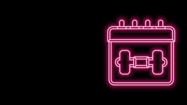 Glödande neon line Kalender fitness ikon isolerad på svart bakgrund. Träningsschema. 4K Video motion grafisk animation — Stockvideo
