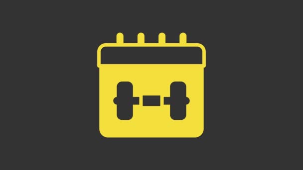 Icono de fitness Calendario amarillo aislado sobre fondo gris. Programa de entrenamiento. Animación gráfica de vídeo 4K — Vídeos de Stock