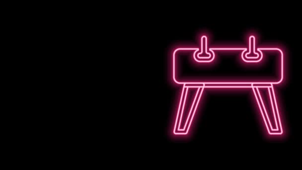 Zářící neonová linie Pommel kůň ikona izolované na černém pozadí. Sportovní vybavení pro skákání a gymnastiku. Grafická animace pohybu videa 4K — Stock video