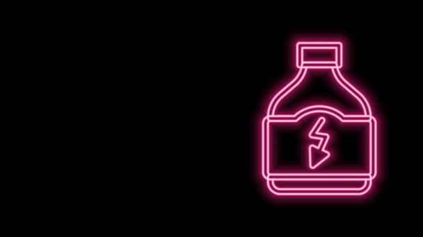 Glödande neon line Sport näring bodybuilding protein power drink och mat ikon isolerad på svart bakgrund. 4K Video motion grafisk animation — Stockvideo