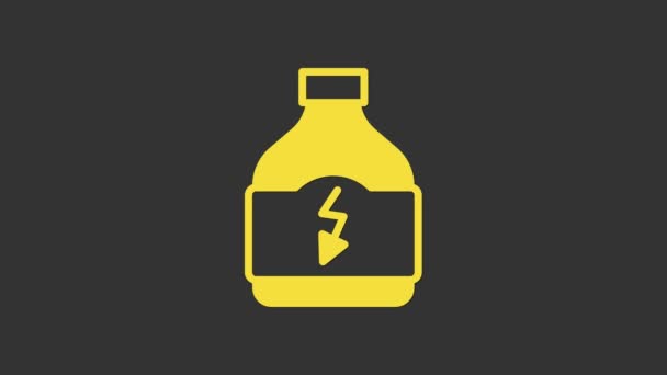 Желтый спортивное питание бодибилдинг протеина энергетический напиток и пищевой значок изолированы на сером фоне. Видеографическая анимация 4K — стоковое видео