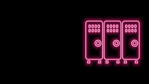 Leuchtende Neon Line Locker oder Umkleidekabinen für Hockey, Fußball, Basketballteam oder Arbeiter Symbol isoliert auf schwarzem Hintergrund. 4K Video Motion Grafik Animation — Stockvideo