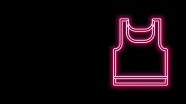 Glödande neon line Ärmlös sport t-shirt ikon isolerad på svart bakgrund. 4K Video motion grafisk animation — Stockvideo