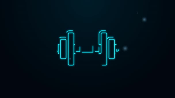 Leuchtende Leuchtschrift Dumbbell Symbol isoliert auf schwarzem Hintergrund. Muskelheben, Fitness-Langhantel, Sportgeräte. 4K Video Motion Grafik Animation — Stockvideo