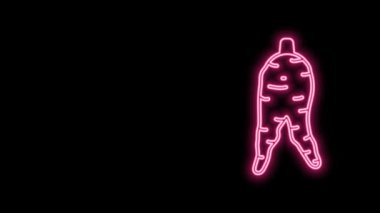 Parlayan neon hattı Ginseng kök simgesi siyah arkaplanda izole edildi. 4K Video hareketli grafik canlandırması