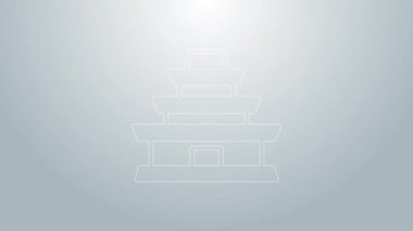 Mavi çizgi Geleneksel Kore tapınağı ikonu gri arka planda izole edildi. 4K Video hareketli grafik canlandırması