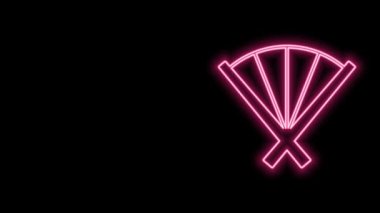 Parlayan neon hattı Geleneksel Çin veya Japon katlama hayran simgesi siyah arka planda izole. 4K Video hareketli grafik canlandırması