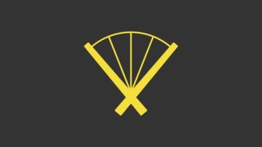 Sarı Geleneksel Çin kâğıdı ya da Japon katlama hayran ikonu gri arka planda izole edilmiş. 4K Video hareketli grafik canlandırması