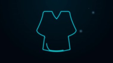 Parlayan neon hattı Kimono simgesi siyah arkaplanda izole edildi. Çinliler, Japonlar, Koreliler, Vietnamlılar, milli kostümler ve kimono giyiyorlar. Geleneksel Asya kostümleri. 4K Video hareketli grafik canlandırması