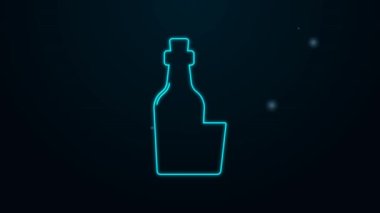 Parlayan neon hattı Soju şişe ikonu siyah arka planda izole edildi. Kore pirinç votkası. 4K Video hareketli grafik canlandırması