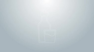 Mavi çizgi Soju şişe ikonu gri arkaplanda izole edildi. Kore pirinç votkası. 4K Video hareketli grafik canlandırması