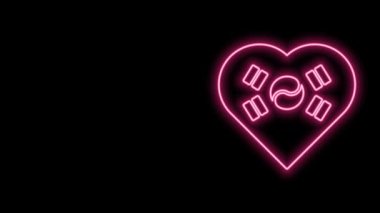 Siyah arka planda izole edilmiş ulusal bayrak ikonunda kalbi olan parıldayan neon hattı Love Korea amblemi. 4K Video hareketli grafik canlandırması