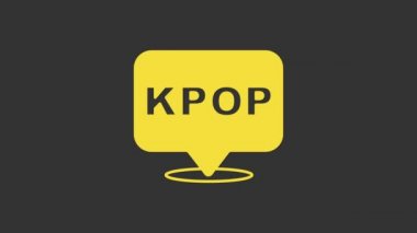 Sarı K-pop simgesi gri arkaplanda izole edildi. Kore popüler müzik tarzı. 4K Video hareketli grafik canlandırması